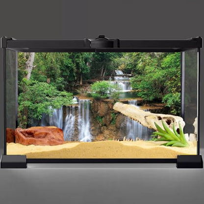 AWERT 30x12 inches Waterfall Terrarium Background Rainforest Aquarium Background Tropical Plants Green Tree Reptile Habitat Background Vinyl - size: 30x12in/75x30cm