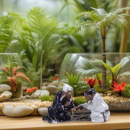 Miniature Bonsai Ornaments 2Pcs - Asian Chess and Music Themed Fish Tank Decorations Ceramic Aquarium Decor Figurines for Desktop and Garden Landscape