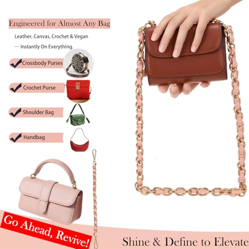 2 Pcs Purse Chain Strap, 47" Gold Chain with Leather, Crossbody Bag Replacement Straps,Handbag Chain for Shoulder Bags - color: Pink
