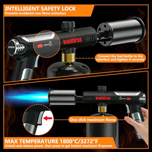 Upgraded Powerful Propane Torch Gun, Kitchen Cooking Culinary Torch Lighter, Adjustable Blow Torch for Sous Vide Searing Steak, BBQ, Grill, Campfire Starter, Gas Welding Kit(Tank Not Included)