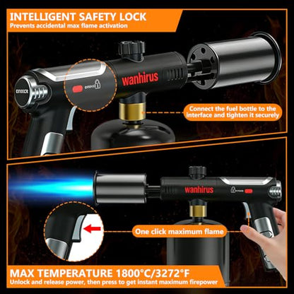 Upgraded Powerful Propane Torch Gun, Kitchen Cooking Culinary Torch Lighter, Adjustable Blow Torch for Sous Vide Searing Steak, BBQ, Grill, Campfire Starter, Gas Welding Kit(Tank Not Included)