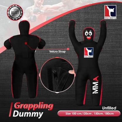 MMA Grappling Punching Dummy for Kids Combat Sports BJJ jiu Jitsu Judo Karate Taekwondo Wrestling Buddies Tackling and Boxing Dummies (47" / 4 Feet) - UNFILLED - color: Black