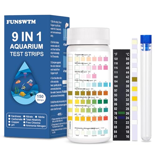 Aquarium Test Strips for Fish Tank: 9 in 1 Aquarium Water Test Kit for Freshwater - 150ct Fish Test Strips Testing Ammonia pH Nitrate Chlorine Nitrite Hardness Alkalinity Copper - size: 9 in 1 - 150 Count