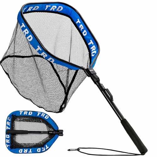 AluFloat X1 Fishing Net with Handle (Fish Net) - Floating Foldable Rubber-Coated Deep Mesh Landing Net for Bass & Fly Fishing - Fishing Gear, Kayak Accessories, Fishing Accessories - color: BLUE
