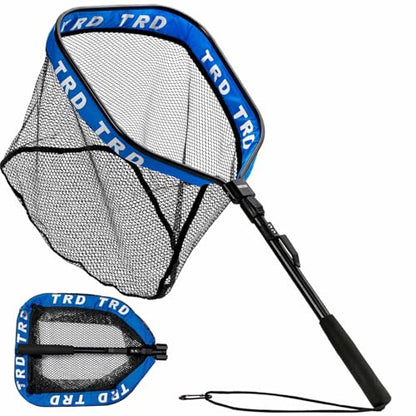 AluFloat X1 Fishing Net with Handle (Fish Net) - Floating Foldable Rubber-Coated Deep Mesh Landing Net for Bass & Fly Fishing - Fishing Gear, Kayak Accessories, Fishing Accessories - color: BLUE