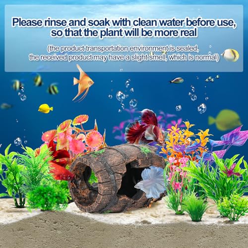 CousDUoBe Fish Broken Barrel Decor Fish Tank Decorations Betta Fish Tank Accessories,Starfish Barrel x 1pc, Aquarium Plants x 11pcs - size: 12 Pcs
