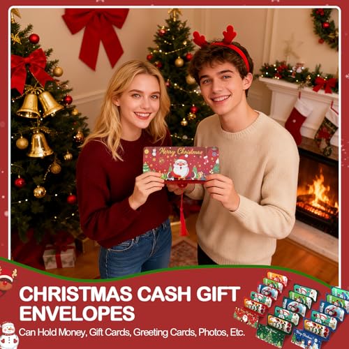 6 Pcs Christmas Money Holders for Cash, Christmas Cash Gift Envelopes with 10 Slots, Surprise Xmas Holiday Money Card Envelopes for Men Women Family