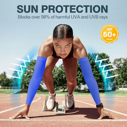 2 Pairs UV Protection Cooling Arm Sleeves Compression Sun Sleeves for Men Women Youth, Tattoo Cover Up, UPF 50 - color: 2 Pairs: Blue