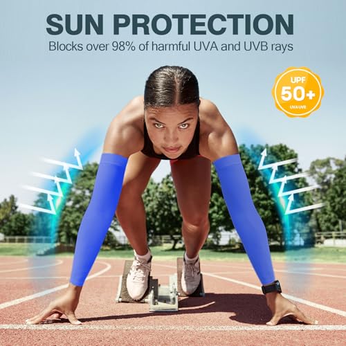2 Pairs UV Protection Cooling Arm Sleeves Compression Sun Sleeves for Men Women Youth, Tattoo Cover Up, UPF 50 - color: 4 Pairs: 1 Pair Black & 1 Pair White & 1 Pair Blue & 1 Pair Light Gray