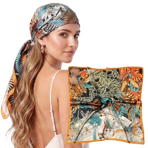 RIIQIICHY Head Scarf for Women Like Silk Satin Scarf for Hair Wrapping at Night Bandana Square Scarf for Sleeping 35 Inch - color: Black/Blue/Gold/Grey