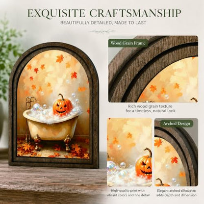 Halloween Pumpkin Bath Arched Table Sign, Rustic Farmhouse Decor - color: Pumpkin Bathtub