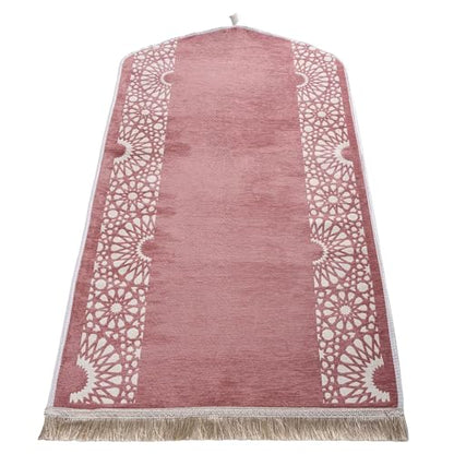 Modefa Turkish Islamic Prayer Mat - Chenille with Foam and Carrying Bag - Intricate Praying Rug Ramadan Eid Gift - Traditional Muslim Janamaz Seccade for Men Women - Mustaqim (Rose Pink) - color: Rose Pink