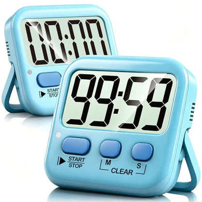2 Pack Digital Timer for Kids Classroom Kitchen Timers for Cooking | w/ Battery, Easy to View, Alarm, Mute Mode, Count Down/Up, Magnetic, Kickstand, Hanging, Classroom Timer for Teacher Supplies - color: Clear Blue