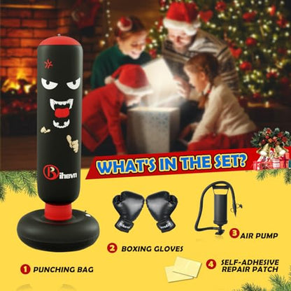 Children's Independent Punching Bag Inflatable Boxing Bag Set with Gloves and air Pump, Designed for 4-12 Years Old, Safe Decompression, The First Choice for Sports Toys, Great Value Gift