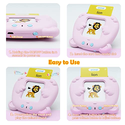 Spanish & English 510 Words Alphabet Bilingual Talking Flash Cards for 3-8 Years Toddlers, Pocket Speech Buddy Therapy Autism Toys, Educational Learning Interactive Toy for Boys Girls Kids Gifts Pink - size: 510 Words Spanish and English (Pink)