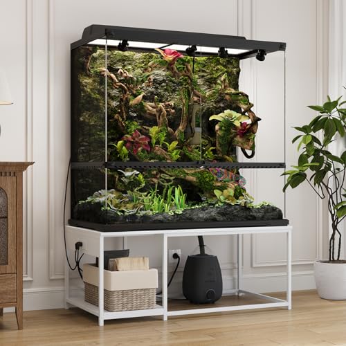 4x2x2 Reptile Enclosure Stand – 48"x24" Tall Reptile Tank Stand for 120 Gallon Aquarium Stand, Bearded Dragon Cage, Snake Enclosure & Stackable Terrarium with LED Light - color: White