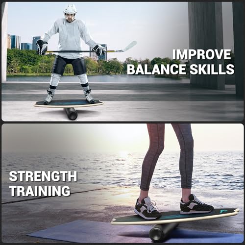 Sportneer Balance Board - 7 Modes Wobble Board with Adjustable Stoppers - Exercise Balancing Stability Trainer for Improve Balance, Surf Trainer & Physical Therapy - Roller and 2.8'' Ball Included - color: Blue