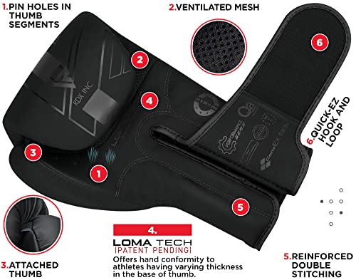 RDX Boxing Gloves, Pro Training Sparring, Maya Hide Leather, Muay Thai MMA Kickboxing, Men Women Adult, Heavy Punching Bag Focus Mitts Pads Workout, Ventilated Palm, Multi Layered, 8 10 12 14 16 18 Oz - color: BLACK, size: 16 OZ