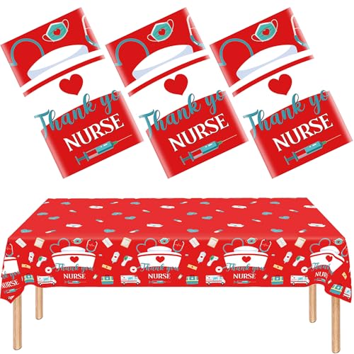 3 Pack Nurses Graduation Tablecloth,Thank You Nurses Disposable Plastic Table Cloth Plastic Table Covers for Nurses Week Gifts Bulk 2026 RN Nursing Graduation Party Supplies, 54 x 108 Inch - color: Red White