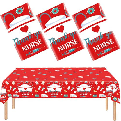 3 Pack Nurses Graduation Tablecloth,Thank You Nurses Disposable Plastic Table Cloth Plastic Table Covers for Nurses Week Gifts Bulk 2026 RN Nursing Graduation Party Supplies, 54 x 108 Inch - color: Red White