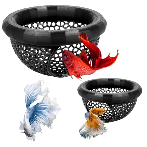 Uncle Yang 2 PCS Floating Betta Hammock & Shrimp Shelter with Feeding Ring | 3D Printed Aquarium Decor Betta Hide Safe Resting Spot for Betta Fish, Shrimp and Small Fish