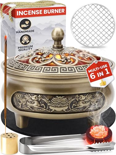 Small Brass Charcoal Incense Burner for Frankincense Resin, Incense Sticks for Home and Church Use – Decorative Bakhoor Brass Incense Burner Provides Clean Burning, Aroma and Spiritual Atmosphere - color: Burner Brass