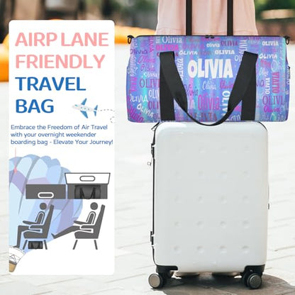 Custom Named Dance Ballet Bag, Gradient Blue Galaxy Shiny | Gym Bag Sports Travel Duffle Bag Tote Carry On Weekend Sports Travel - color: Gradient Blue