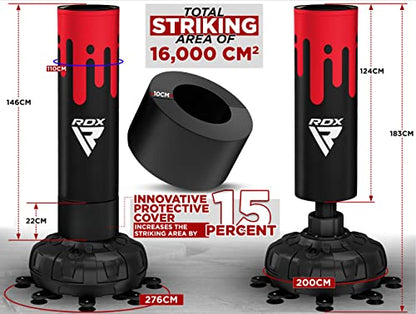 RDX XXL 330LBS Freestanding Punching Bag with Cover & Gloves – 72” Adult Heavy Pedestal Punch Bag Set - 17 Suction Cup 8 Extended Legs Stand Base - Kick Boxing MMA Home Gym Fitness - color: Black Red