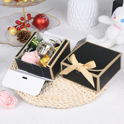 WLUSEAXI 12Pack Small Gift Boxes with Lids, 4.5''x4.5''x2'' Small Boxes for Gifts with Ribbons, Black Gift Boxes for Present, Birthday, Valentine's Day, Mother's Day, Holiday - color: Black