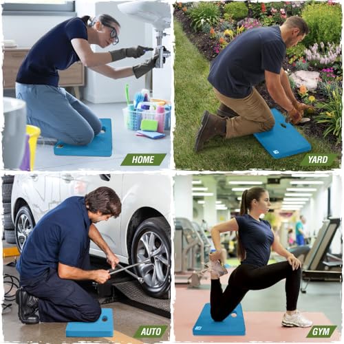 RUGGED RHINO Heavy Duty Patent Pending Kneeling Pad, Shock Absorbent Thick Knee Pads, Holds Up to 300 lbs, Protect Knees from Hard Concrete Surfaces, For Mechanics, Yard Gardening, Gym, Bright Blue - color: Bright Blue
