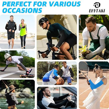 BHYTAKI UV Sun Protection Arm Sleeves, UPF 50 Sports Cooling Arm Compression Sleeves for Men Women Teenager - color: 1 Black+1 Dark Gray+1 Light Gray+1 Sky Blue