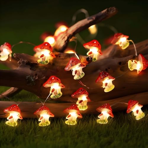 Mushroom Decor String Light Cottagecore Room Decor 10FT 30 LED Cute Fairy Light Battery Operated Mushroom Decorations Lights for Christmas Bedroom Dorm Party Wedding Patio - style: Mushroom
