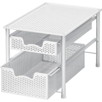 Simple Houseware Stackable 2 Tier Sliding Basket Organizer Drawer, White - color: White, size: 2-Tier