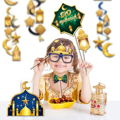 25 Pcs Ramadan Mubarak Photo Booth Props for Ramadan Mubarak Party Decoration Supplies, Eid Moon Lantern Festival Selfie Props Photography Backdrop Decorations for Eid Ramadans Mubaraks Party Favors