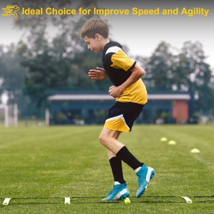 POWER GUIDANCE Agility Ladder (20 Feet) with Cones for Speed Agility Training & Quick Footwork Exercise - Soccer & Football Training Equipment for Adults, Youth & Kids - color: Yellow