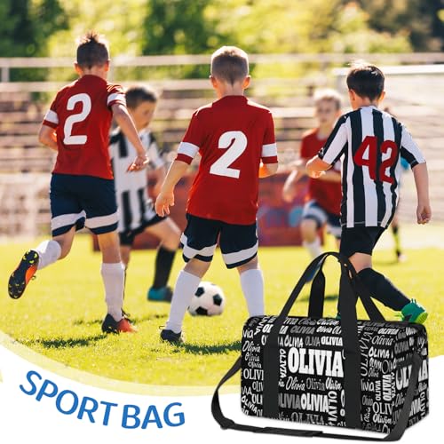 Custom Gym Dance Bag Full Names, Personalized Black Sports Bag | for Teens Waterproof Weekender Carry Practice Travel Tote - color: Black