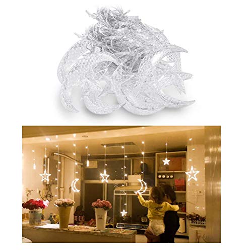 Star Lights String,8 Modes Moon String Lights,3.5m Decorative Starry String Curtain Lights Moons And Stars Led Night Light for Home Decoration Party (Warm white 3.5 meters USB remote control) - color: Warm white 3.5 meters USB remote control