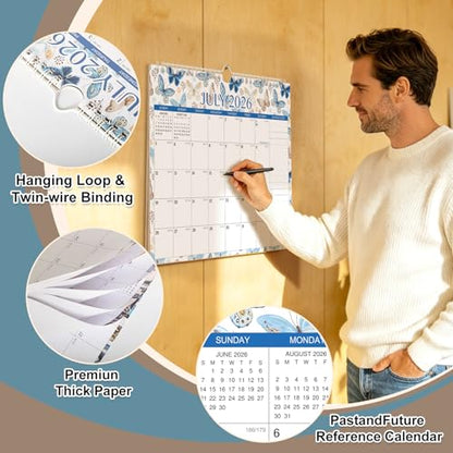 Wall Calendar 2026-2027 – 11 x 8.7 In, 18 Months from July 2026 to December 2027, Monthly Calendar with Holidays, Julian Dates, Grid Design for Scheduling, Home or School Use - color: Butterfly