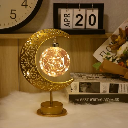 GUOCHENG Enchanted Lunar Lamp Moon Shaped Table Lamps, LED Crescent Night Light Magic Hanging Moon Lamp Decor, Home Bedroom Bedside Desktop Nightstand Decorative Gift(Ball)