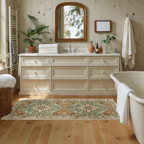 RELEANY Washable Area Rug, Runner 2'x5', Brick/Brown/Green - color: Brick/Brown/Green, size: 2' x 5' (Rectangular)