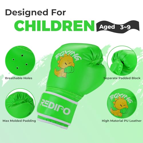 Kids Boxing Gloves, Youth Boxing Training Gloves for Kids 3-9 Year Boys and Girls, 4&6OZ Fighting Gloves, Punching Bag Kickboxing Thai Mitts MMA Training Sparring Gloves - color: Green, size: 4OZ