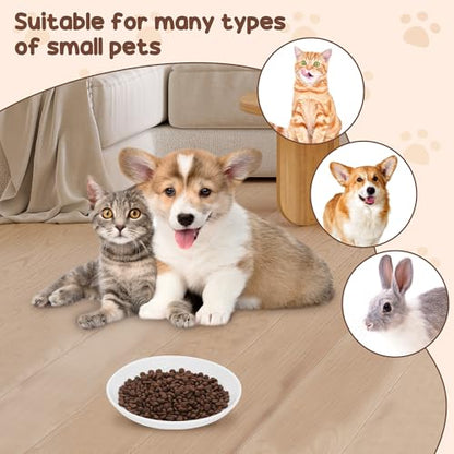 3 Pcs Ceramic Cat Food Bowls, Cute Cat Bowls, 5.9 Inch Cat Plates Set for Wet and Dry Food Water, White Flat Cat Dish with Non-Slip Base for Cats and Puppies (3 Kitten Patterns)