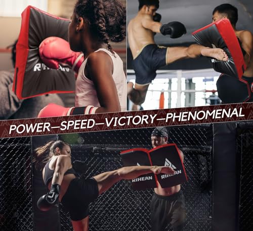 Martial Arts Kicking Shields - Kick Pad for Muay Thai, Taekwondo, Football, Basketball, Hockey Training - Denser Foam, Long Lasting PU Leather Kick Shield - style: 16x12in Red