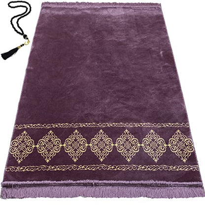 Modefa Turkish Islamic Prayer Rug - Large & Wide Soft Velvet Janamaz - Comfortable Muslim Praying Mat for Men & Women - Ramadan or Eid Gift - with Prayer Beads Tesbih - Grand Plush (Lilac) - color: Lilac