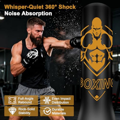 Freestanding Punching Bag for Adults, 70" Heavy Bag Inflatable Boxing Bag, Boxing Equipment Bag with Stand, Kickboxing Bag for Training Gym MMA Muay Thai Fitness - color: Yellow Abs Man - Includes Accessories