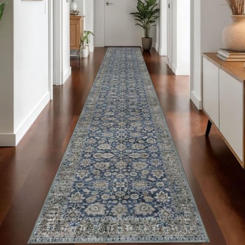 KOZYFLY Vintage Washable Long Runner Rug 2.6x18 Hallway Rug Runner Blue - color: Blue, size: 2'8" x 18' (Runner)