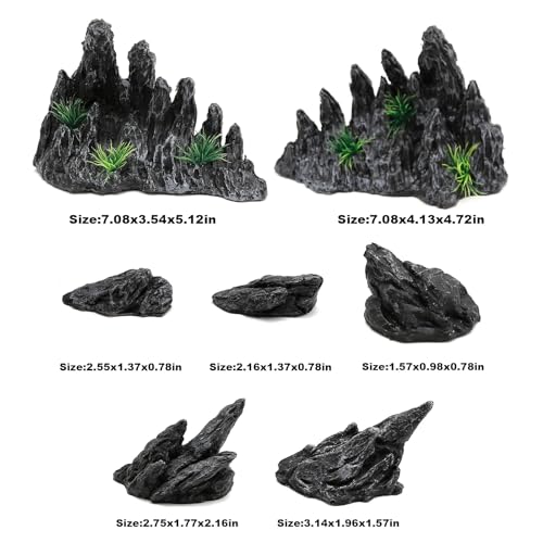 Large “Soul Valley” 7pcs Resin Aquarium Decorations Set | Imitation Stone Ornaments for 12-20 inch aquariums, natural rock style for fresh or saltwaterl aquascaping