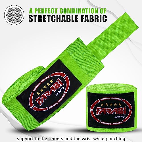 FARABI Kids Boxing Hand Wraps 100 Inches Long Junior Hand Wraps Boxing Hand Wraps Muay Thai Hand Wraps MMA Boxing Hand Wraps Men Boxing Hand Wraps Kids Boxing Hand Wraps Inner Gloves - color: Neon Green