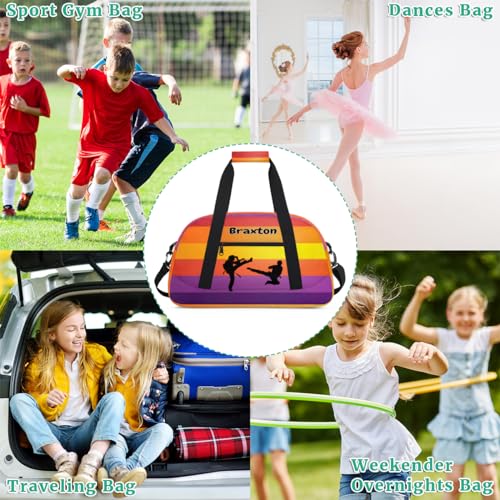 Custom Sports Duffel Bag Martial Arts Silhouette Colorful Stripes | Personalized Named Practice Travel Overnight Training Bag - color: Color 3