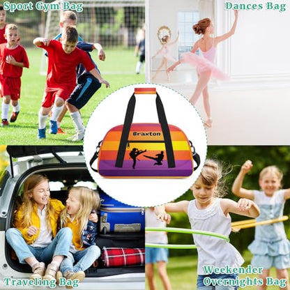 Custom Sports Duffel Bag Martial Arts Silhouette Colorful Stripes | Personalized Named Practice Travel Overnight Training Bag - color: Color 3